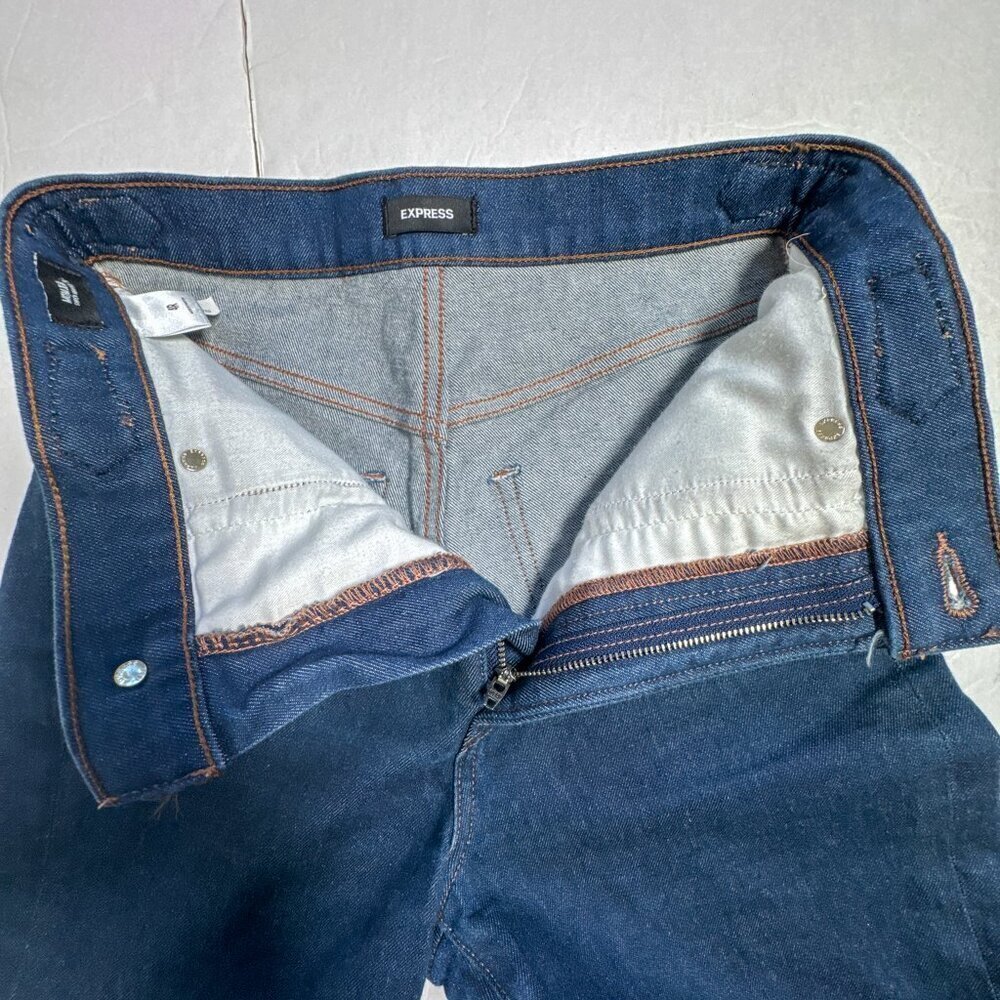 Express Super High Rise Mom Jeans Dark Wash Silver Detail 4R cropped - Picture 5 of 13